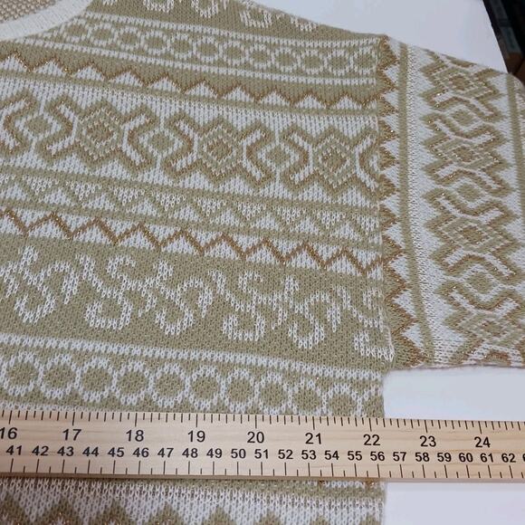 Vintage Beldoch Popper Womens Large Tall Tan and Ivory Fair Isle Knit Sweater - Picture 6 of 7